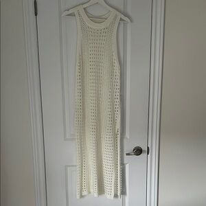Knit Cream Bathing Suit Cover Up Dress with Slits